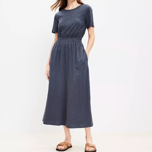 LOFT Dresses & Skirts - LOFT Grey Cutout Open Back 100% Cotton Midi Dress Size Small